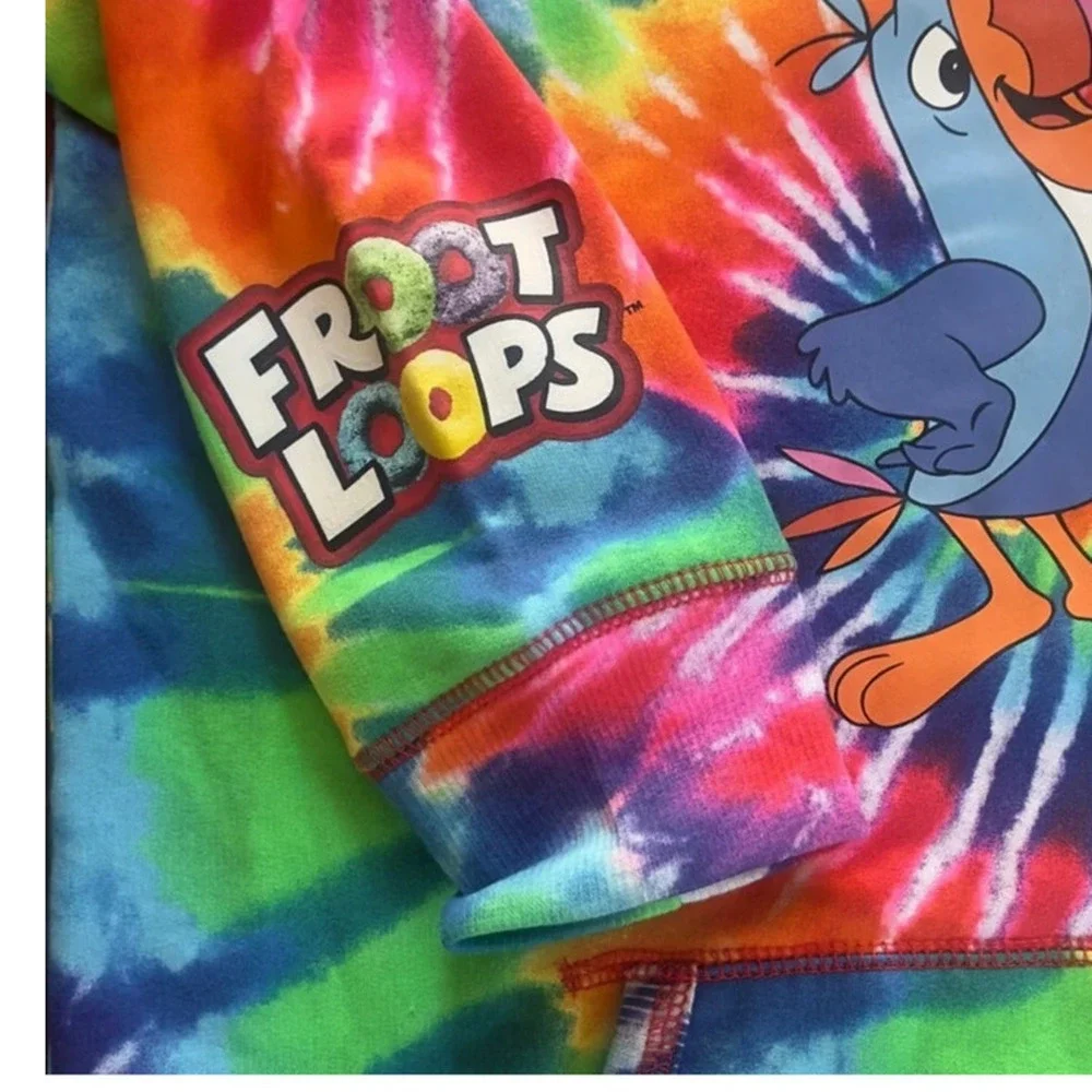 Justice Fruit Loops Rainbow Tie Dye Hoodie Toucan Sam Fall Pullover Sz L NWT